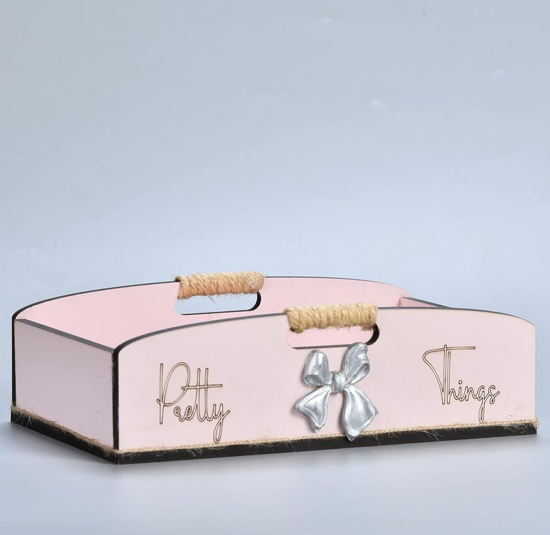 Chalk My Theme Chalk My Theme Wooden Pretty Things Multipurpose Organization Storage Tray For Kitchen Dining Table Bathroom Desk Dressing TablePink Rectangular  - Image 1