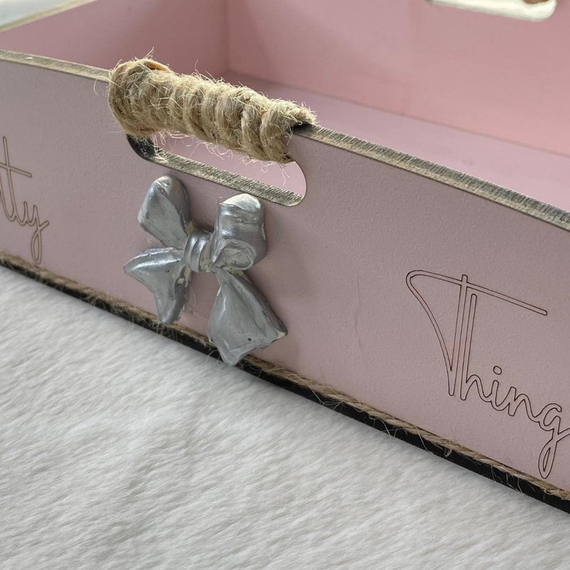 Chalk My Theme Chalk My Theme Wooden Pretty Things Multipurpose Organization Storage Tray For Kitchen Dining Table Bathroom Desk Dressing TablePink Rectangular  - Image 5