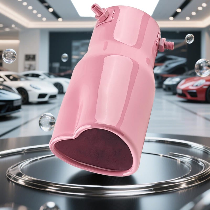 Sandfren 2.5" to 2.8" Car Exhaust Tip, 2.5" Inlet 2.8" Outlet 5.39" Long Stainless Steel Heart-Shaped Surface Polished Exhaust Tailpipe Tip, Rolled Edge Bolt on Diesel Pipe, Universal Fit (Pink) - Image 5