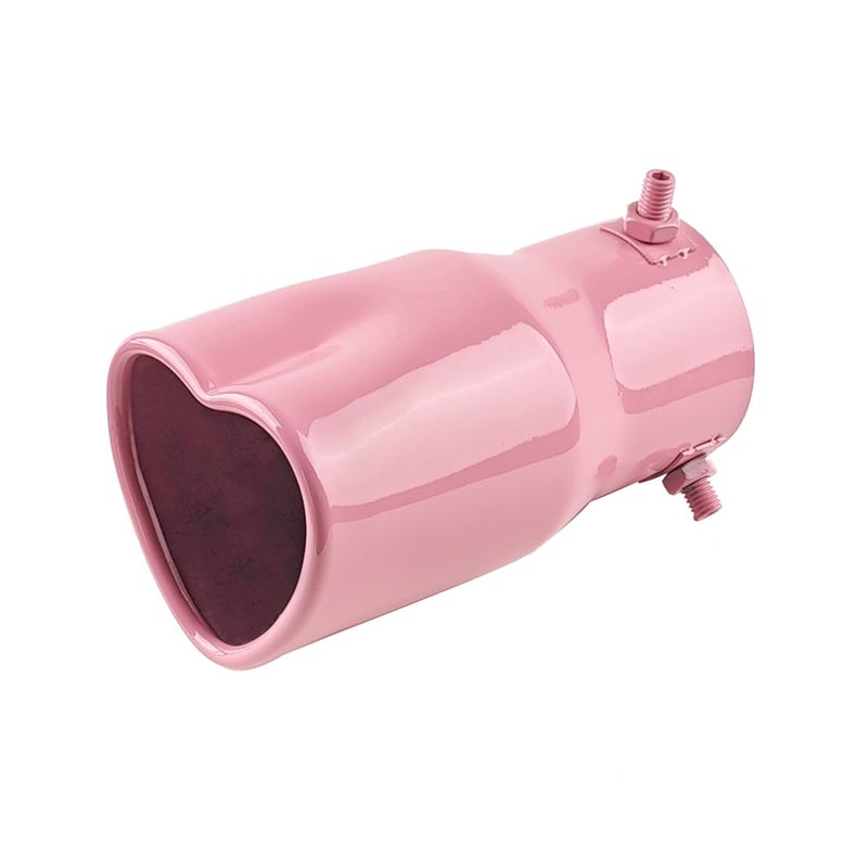 Sandfren 2.5" to 2.8" Car Exhaust Tip, 2.5" Inlet 2.8" Outlet 5.39" Long Stainless Steel Heart-Shaped Surface Polished Exhaust Tailpipe Tip, Rolled Edge Bolt on Diesel Pipe, Universal Fit (Pink) - Image 1