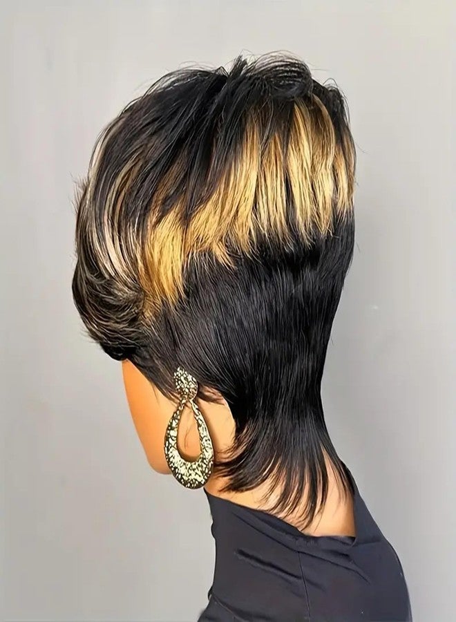 SAEIALL Short Pixie Cut Wig for Black Women Human Hair Multicolor Layered Haircut Short Wigs Glueless Wig with Bangs Full Machine Made Quick Get Up and Go Wigs - Image 4