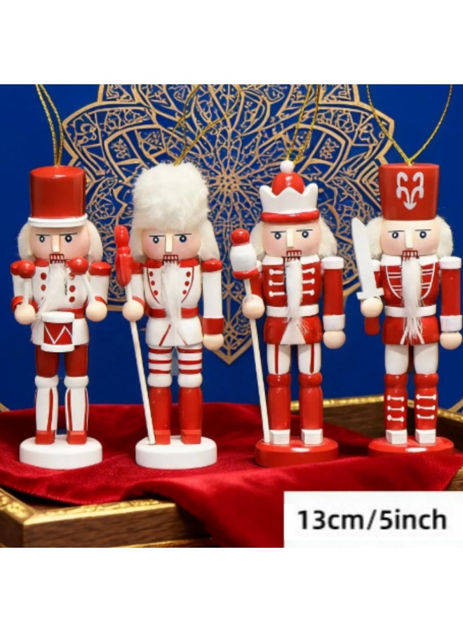 Wooden Nutcracker Soldier Figurines, 13cm, Red & White, Set of 4, Holiday Home Decor Ornament - Image 3