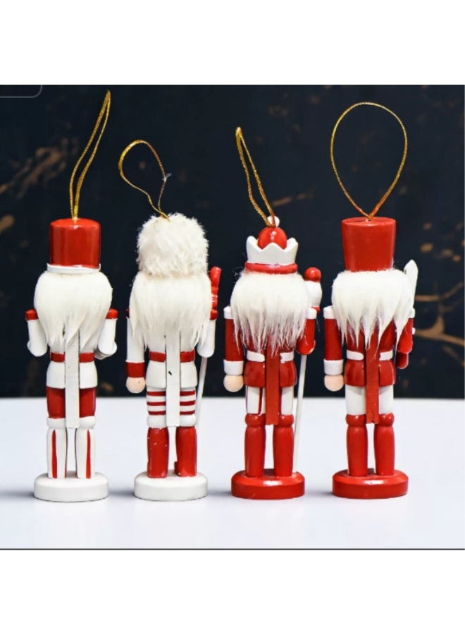 Wooden Nutcracker Soldier Figurines, 13cm, Red & White, Set of 4, Holiday Home Decor Ornament - Image 4