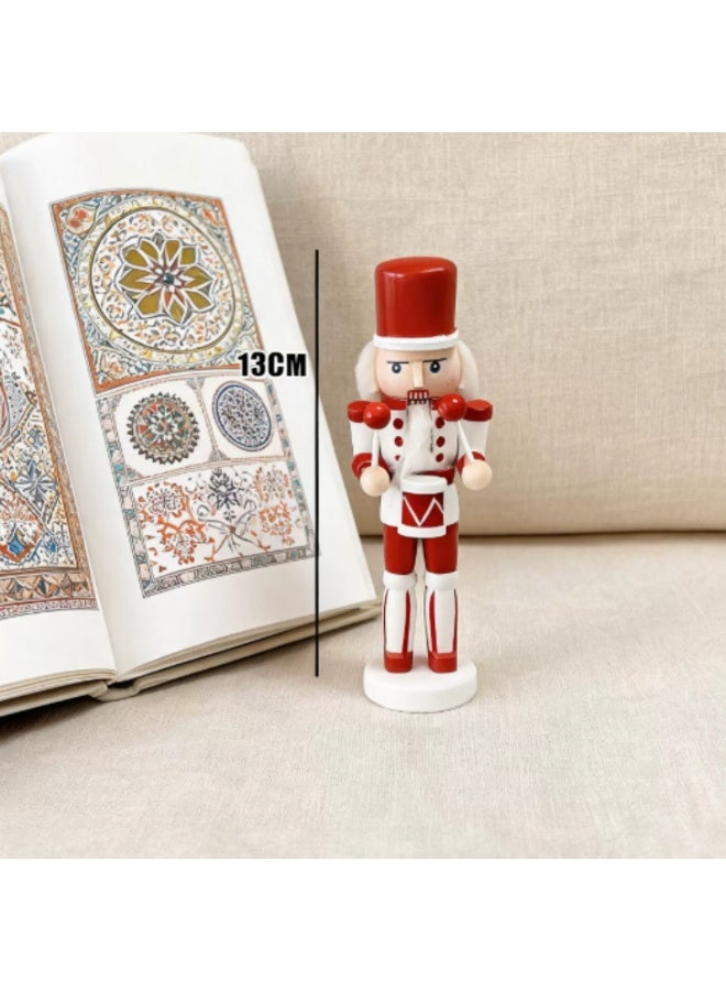 Wooden Nutcracker Soldier Figurines, 13cm, Red & White, Set of 4, Holiday Home Decor Ornament - Image 2