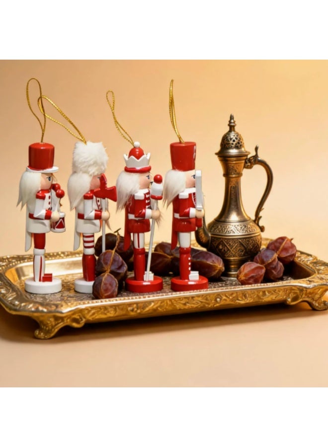 Wooden Nutcracker Soldier Figurines, 13cm, Red & White, Set of 4, Holiday Home Decor Ornament - Image 5