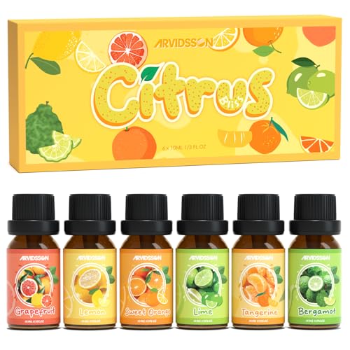 ARVIDSSON Citrus Essential Oils Set, ARVIDSSON Fresh Fruit Essential Oil for Diffuser, Grapefruit, Bergamot, Sweet Orange, Lemon, Lime, Tangerine, Citrusy Scented Oils Gift for Women - Image 1