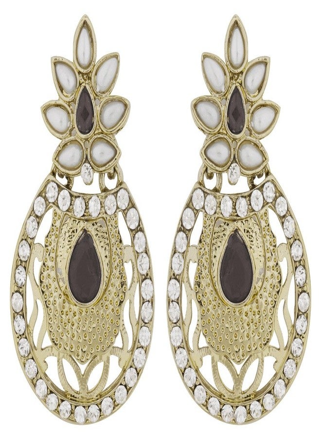 Zivom® Flower Filigree Antique Rhodium Pearl Black Earring For Women - Image 1