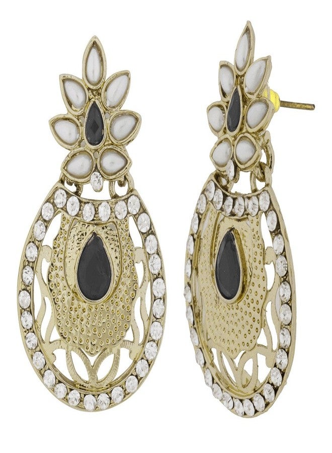 Zivom® Flower Filigree Antique Rhodium Pearl Black Earring For Women - Image 2