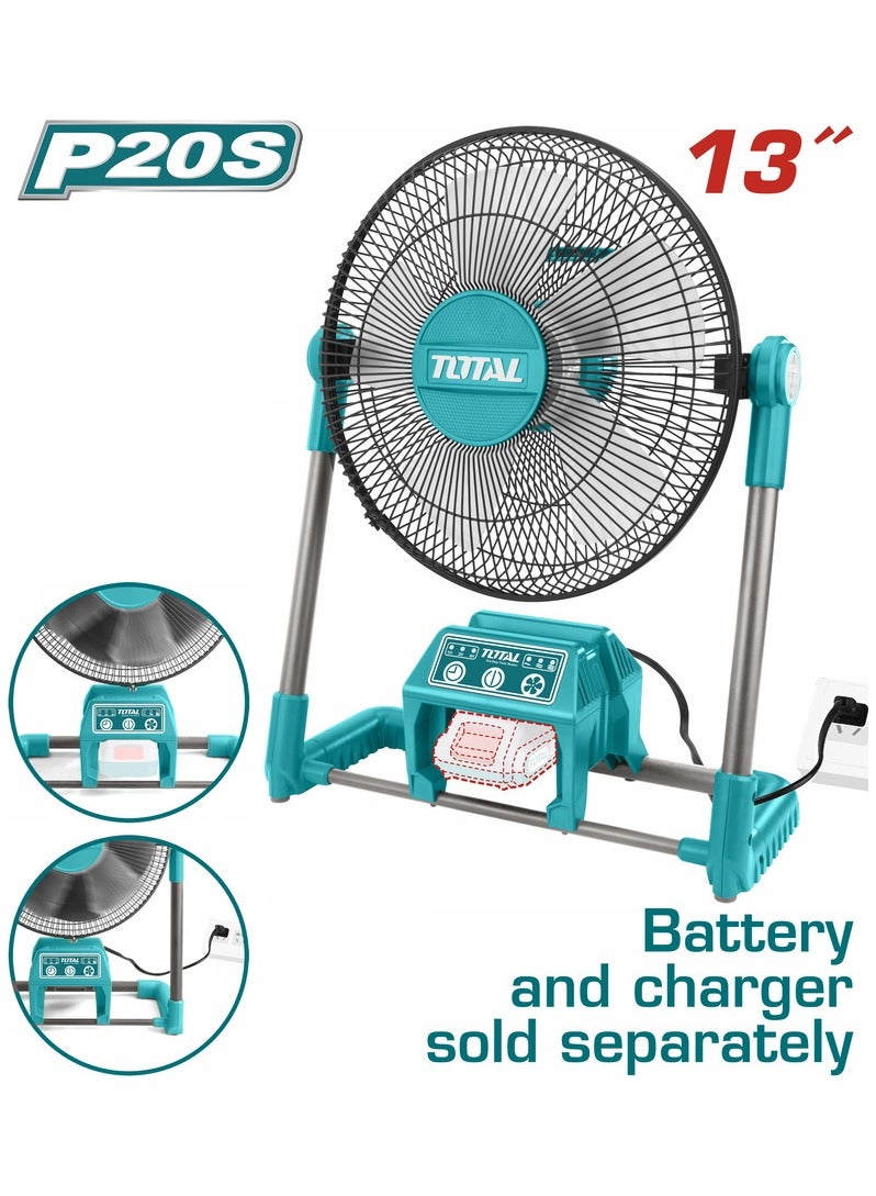 TOTAL Total Cordless 3 Speed 20V Rechargeable 2-in-1 Portable Fan -13” Electric & Battery Operated, Adjustable Tilt for Indoor & Outdoor Use, Timer Function Included| Battery and Charger Sold Separately  - Image 1