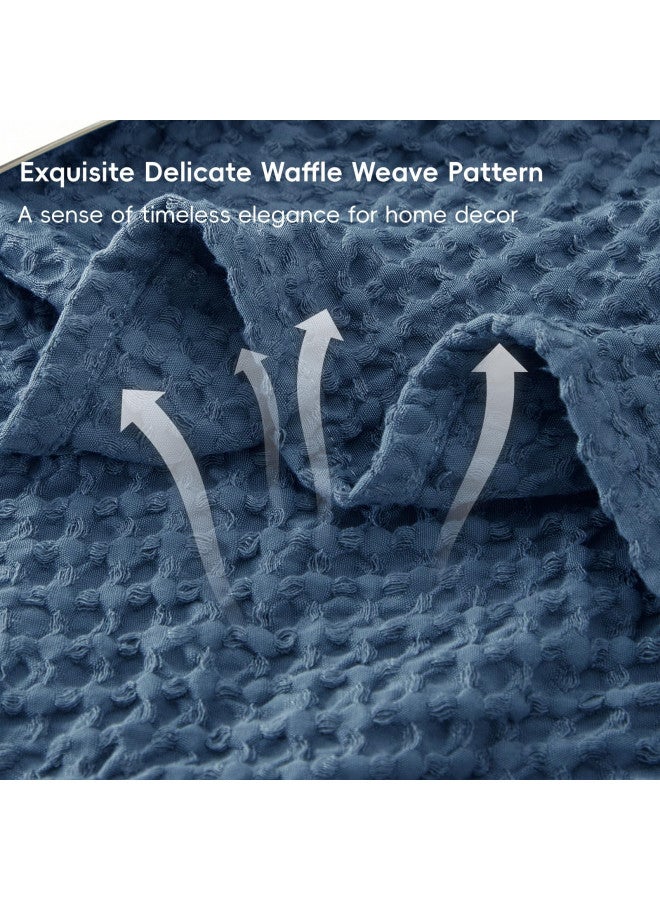 PHF PHF Ultra Soft Waffle Weave Blanket Queen Size 90"x 90"- Washed Lightweight Breathable Breathable Cozy Woven Blanket - Great for Couch Bed Sofa Home Car - Navy Blue  - Image 2