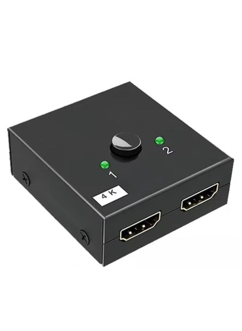 The 4K 60HZ Bi-Directional HDMI Switcher Box is 2 female inputs and 1 female output. The switch allows you to connect only 2 devices to one HDMI port (the output device) and you can switch between the two devices through the switch on the device. To clarify, the input devices such as a computer, tablet, TV screen, camera, DVR devices for surveillance cameras, Sony gaming device, or DVD, take two devices, while the output devices are one output, one screen that receives only two devices, either an LCD TV screen, a monitor, or a projector.