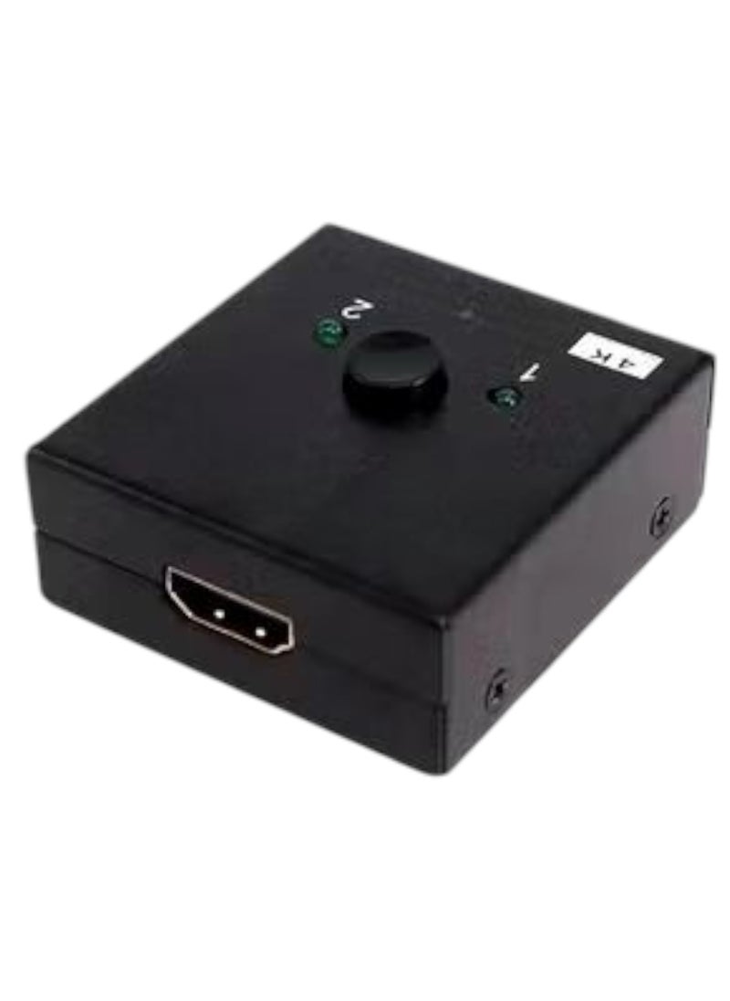 The 4K 60HZ Bi-Directional HDMI Switcher Box is 2 female inputs and 1 female output. The switch allows you to connect only 2 devices to one HDMI port (the output device) and you can switch between the two devices through the switch on the device. To clarify, the input devices such as a computer, tablet, TV screen, camera, DVR devices for surveillance cameras, Sony gaming device, or DVD, take two devices, while the output devices are one output, one screen that receives only two devices, either an LCD TV screen, a monitor, or a projector.