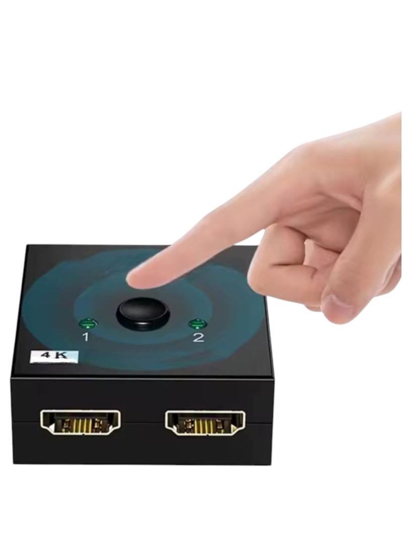 The 4K 60HZ Bi-Directional HDMI Switcher Box is 2 female inputs and 1 female output. The switch allows you to connect only 2 devices to one HDMI port (the output device) and you can switch between the two devices through the switch on the device. To clarify, the input devices such as a computer, tablet, TV screen, camera, DVR devices for surveillance cameras, Sony gaming device, or DVD, take two devices, while the output devices are one output, one screen that receives only two devices, either an LCD TV screen, a monitor, or a projector.