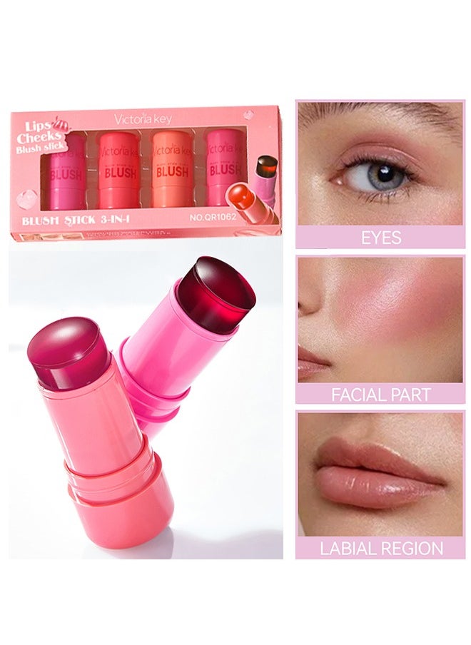 Victoria Lips Cheeks Blush Stick - Pack of 4 Milk Jelly Blush Stick, Multi Jelly Tint Blush Stick, Lip Tint Stain, Long Lasting Multi Use Makeup Blush Stick, Milk Jelly Blush Tint for Lips Cheek  - Image 1