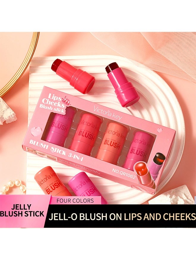 Victoria - Lips Cheeks Blush Stick - Pack of 4 Milk Jelly Blush Stick, Multi Jelly Tint Blush Stick, Lip Tint Stain, Long Lasting Multi Use Makeup Blush Stick, Milk Jelly Blush Tint for Lips Cheek - Image 1