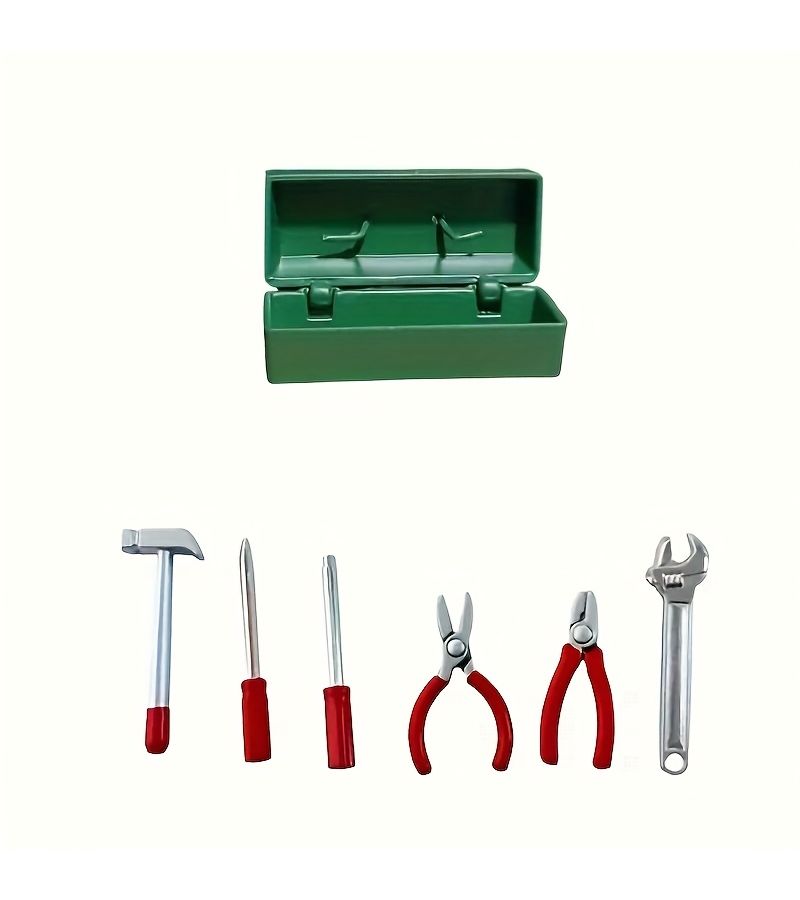 7 Pcs Mini Tool Box Set Green With Pliers Screwdrivers Wrenches - Image 3