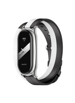 Generic Replacement Strap For Xiaomi Mi Band 8 Mijobs Plus Case Double-Loop Leather Watch Band Black+White+Silver 