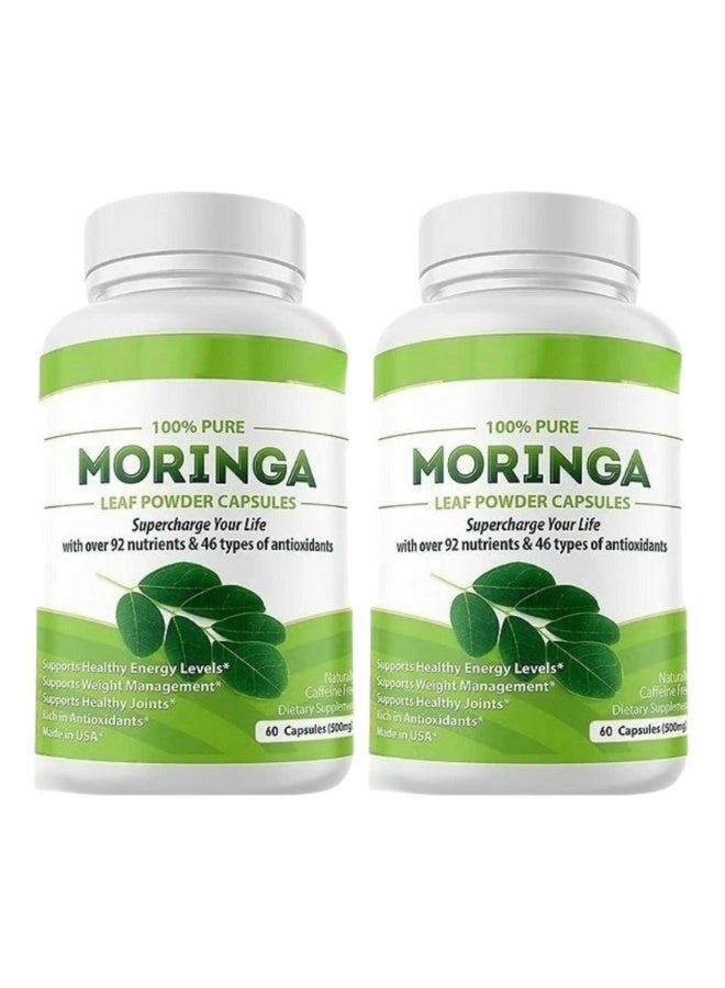 مورينجا كبسولات مورنغا العضوية من مصدر مفرد. مسحوق أوراق مورنغا. دعم الطاقة، والتمmetabolism، والمناعة. 120 كبسولة. 500 ملغ - زجاجتان. - Image 1