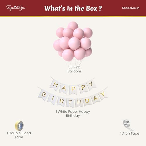 SpecialYou.in Special You Pastel Pink Balloons Happy Birthday Decoration Items for Girls with White HBD Banner, Pastel Color balloons Pink Balloon Garland decoration- set of 53pcs - Image 3