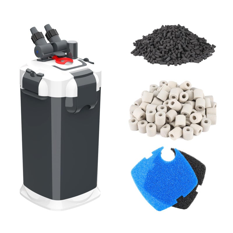 fishkeeper 225GPH Canister Filter, 3-Stage Filtration Aquarium Filter with Quartz Balls and Filter Cotton, Ultra-Quiet External Aquarium Canister Filter for Freshwater and Saltwater up to 65 Gal (18W) - Image 1