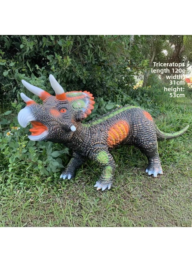 Dinosaur Toy Simulation Animal Model Large Tyrannosaurus Rex Soft Rubber Children's Educational Institution Gift-Color:Super Large Three-headed Dragon Yellow - Image 5
