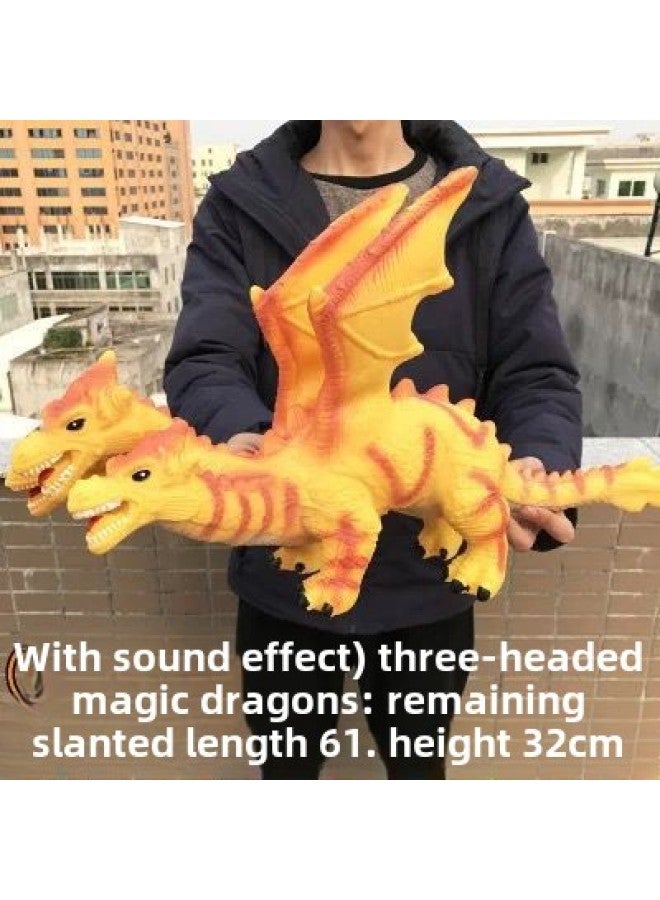 Dinosaur Toy Simulation Animal Model Large Tyrannosaurus Rex Soft Rubber Children's Educational Institution Gift-Color:Super Large Three-headed Dragon Yellow - Image 1