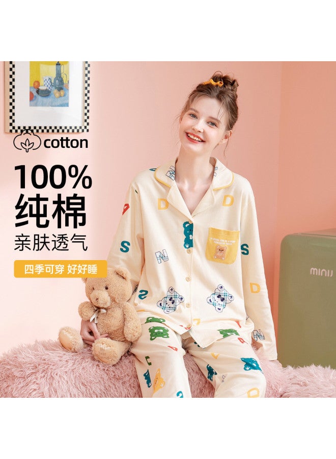 Fenton women's Pajama Set - 100% Cotton Cartoon Collar Open-front Loungewear For Spring/autumn - Image 2
