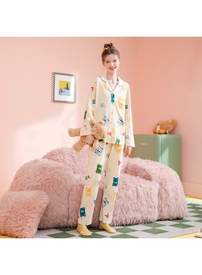 Fenton women's Pajama Set - 100% Cotton Cartoon Collar Open-front Loungewear For Spring/autumn - Image 5