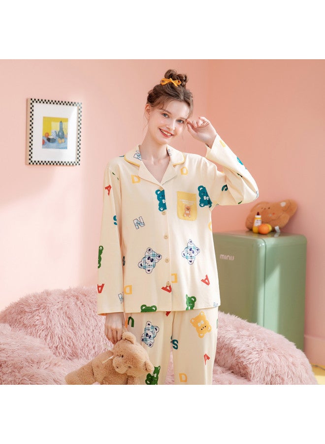 Fenton women's Pajama Set - 100% Cotton Cartoon Collar Open-front Loungewear For Spring/autumn - Image 4