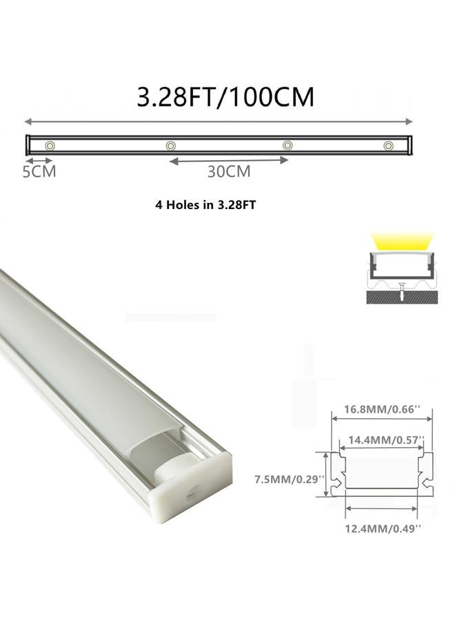 THMOOTHER 20-Pack Pre-Drilled Countersunk Hole 3.3FT/1 Meter LED Strip U Channel Diffuser, Hacksaw Easy Cut Tight and Flush Mounted Under Cabinet Tape Light Aluminum Low Profile with Screw and End caps (20) - Image 2
