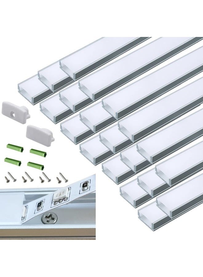 THMOOTHER 20-Pack Pre-Drilled Countersunk Hole 3.3FT/1 Meter LED Strip U Channel Diffuser, Hacksaw Easy Cut Tight and Flush Mounted Under Cabinet Tape Light Aluminum Low Profile with Screw and End caps (20) - Image 1