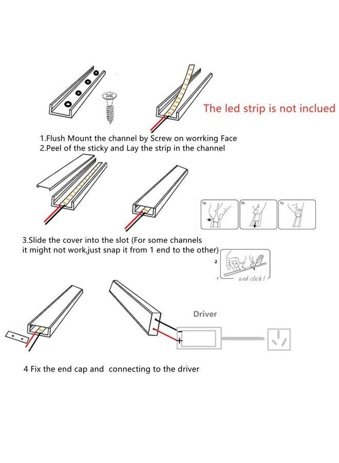 THMOOTHER 20-Pack Pre-Drilled Countersunk Hole 3.3FT/1 Meter LED Strip U Channel Diffuser, Hacksaw Easy Cut Tight and Flush Mounted Under Cabinet Tape Light Aluminum Low Profile with Screw and End caps (20) - Image 3