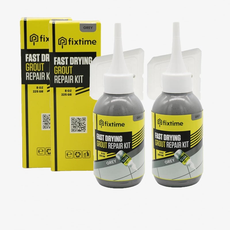 FIXTIME Tile Grout Repair Kit, Gray Grout Filler Tube 8 oz, Grout Repair Renews, Fast Drying Repait Kit, Grout Sealer for Floor Tile - Spatula Included (2xGray) - Image 1