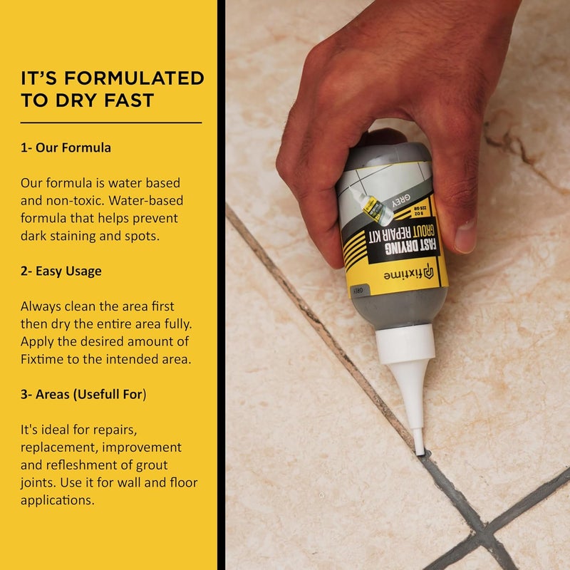 FIXTIME Tile Grout Repair Kit, Gray Grout Filler Tube 8 oz, Grout Repair Renews, Fast Drying Repait Kit, Grout Sealer for Floor Tile - Spatula Included (2xGray) - Image 2