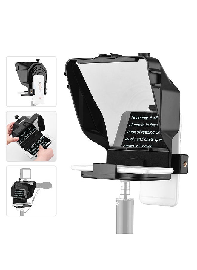 Portable Smartphone Teleprompter Prompter with Phone Holder Adapter Remote Control for Video Recording Live Streaming Interview Presentation Stage Speech