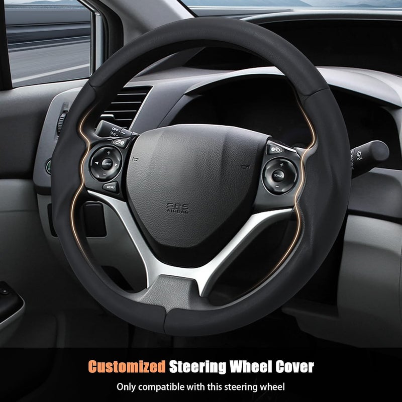 Aimato Customized Steering Wheel Cover for Honda Civic 2012-2015, Thin,Anti-Slip,Scratch-Resistant Exclusive Car Accessory for Honda, Black - Image 2