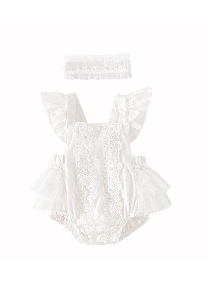 Sweet Summer Sleeveless Romper with Matching Headband — Soft Cotton Baby Girl Dress, Newborn Baby Girl Clothes, Lightweight Breathable Infant Bodysuit, Summer Outfit for Infant Girls, Baby Dress Girl - Image 1