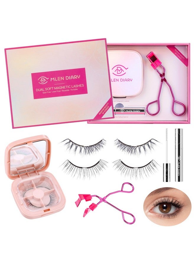 MLEN DIARY Dual Magnetic Eyelashes Magnetic Eyelashes Without Eyeliner 4D Natural Look Reusable Easy To Wear Soft Magnets False Eyelashes With Applicator No Glue - Image 1