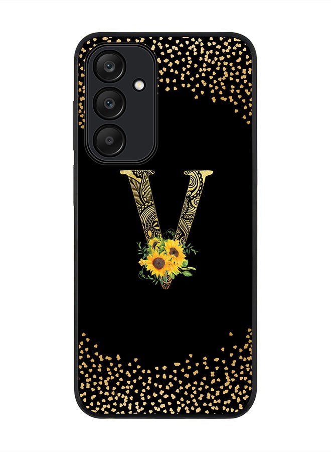 Stylizedd Rugged Black edge case for Samsung Galaxy A25 Case Cover- Custom Monogram Initial Letter Mandala Floral Pattern Alphabet- V (Black) - Image 1