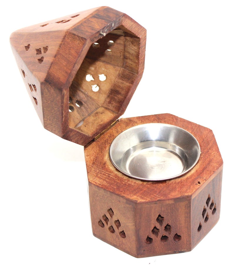 Govinda - 5 Inch Temple Wooden Charcoal/Cone Burner - Image 1