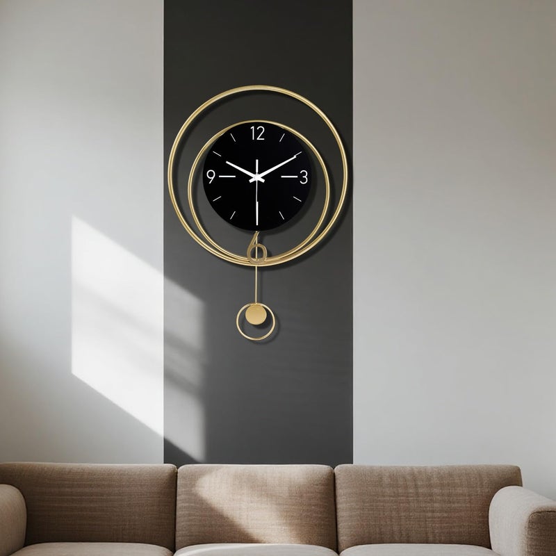 Dankeit Decorative Wall Clock, Silent Non-Ticking Quality Quartz Battery Operated with Pendulum, Large Wall Clock for Living Room Kitchen Home Bathroom Bedroom Wall Decor, 13x17Inch(Black) - Image 1