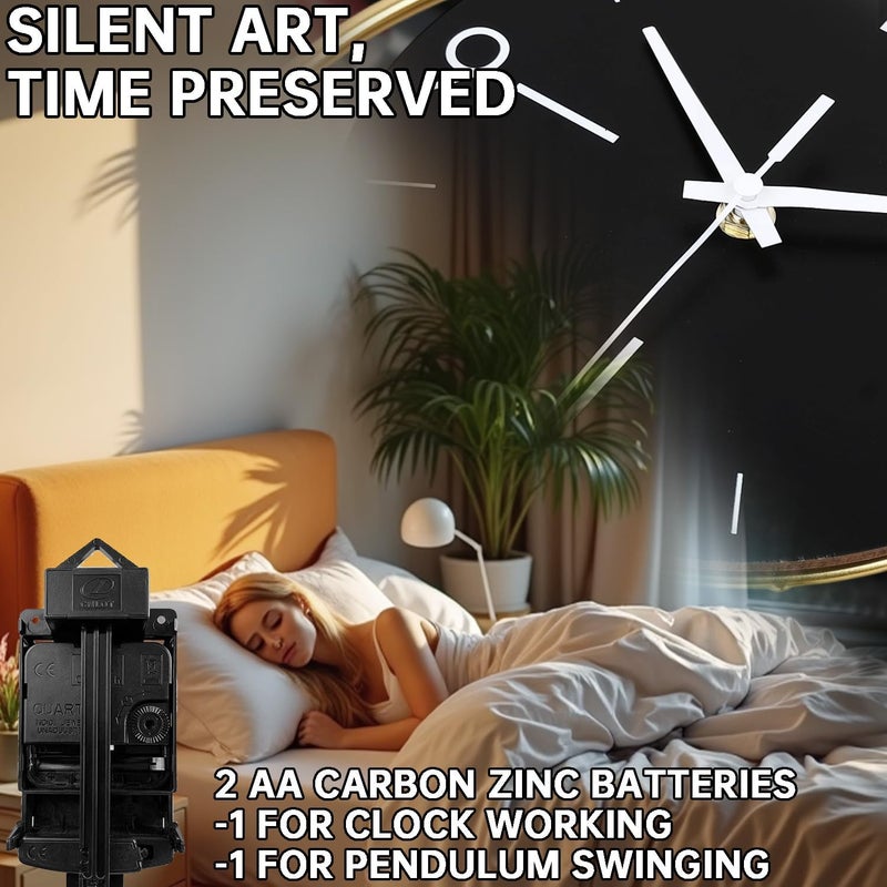 Dankeit Decorative Wall Clock, Silent Non-Ticking Quality Quartz Battery Operated with Pendulum, Large Wall Clock for Living Room Kitchen Home Bathroom Bedroom Wall Decor, 13x17Inch(Black) - Image 3