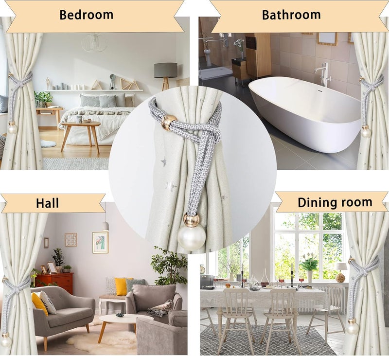 INOVERA (LABEL) 8 Pieces Curtain Holders Tieback - Adjustable Window Curtains Tie Rope - Drapery Hold-Backs Band for Office Home Decorative Accessories (Grey) - Image 5