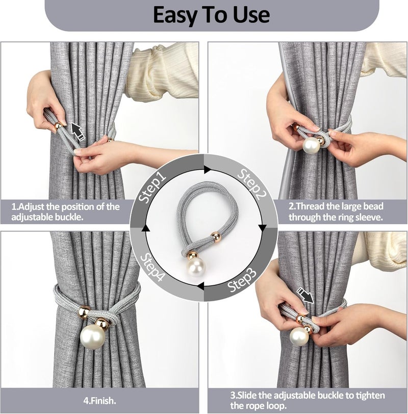 INOVERA (LABEL) 8 Pieces Curtain Holders Tieback - Adjustable Window Curtains Tie Rope - Drapery Hold-Backs Band for Office Home Decorative Accessories (Grey) - Image 4