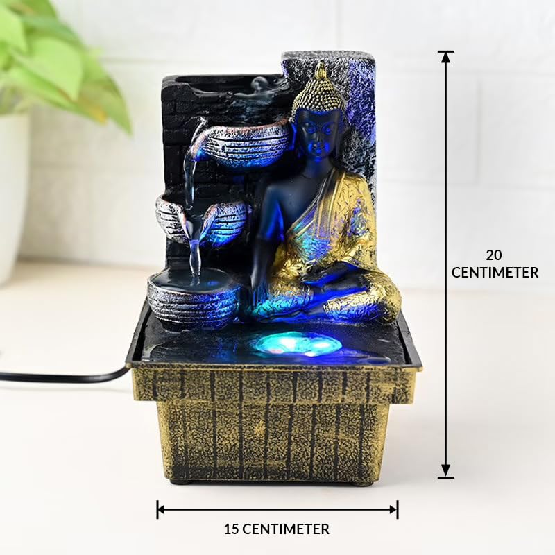 Floweraura نافورة ماء زخرفية لورد بوذا من فلاور أورا مع ضوء LED لتزيين غرفة المعيشة، الطاولة ومكتب العمل | هدية منزلية ومكتبية للمناسبات الدينية والأحداث، ريزين - Image 5