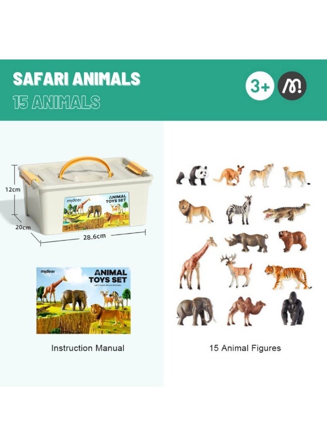 MiDeer Safari Animals Toy Set for Kids – 15 Piece Hand Painted Wildlife Animal Figures with Educational ID Cards, Realistic PVC Safari Animal Playset, Learning Pretend Play Toy for Children Age 3+ - Image 2