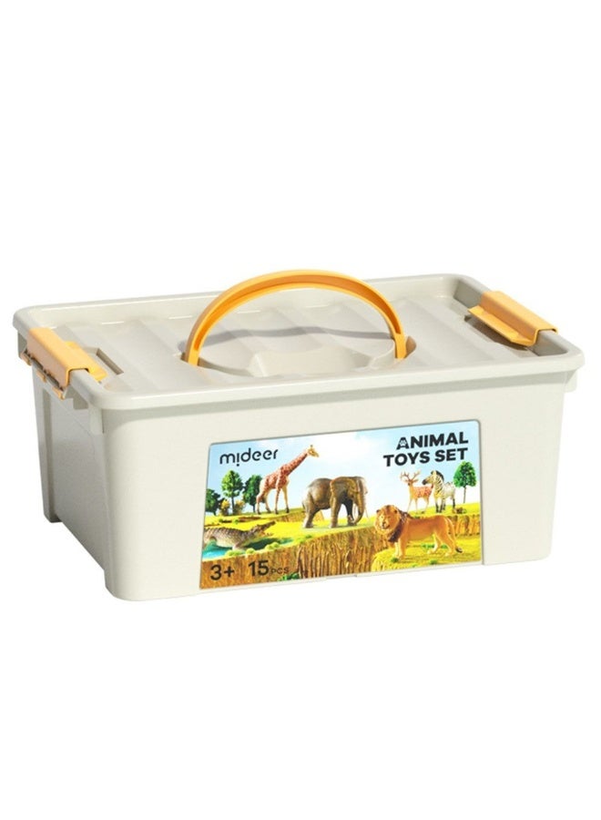 MiDeer Safari Animals Toy Set for Kids – 15 Piece Hand Painted Wildlife Animal Figures with Educational ID Cards, Realistic PVC Safari Animal Playset, Learning Pretend Play Toy for Children Age 3+ - Image 1