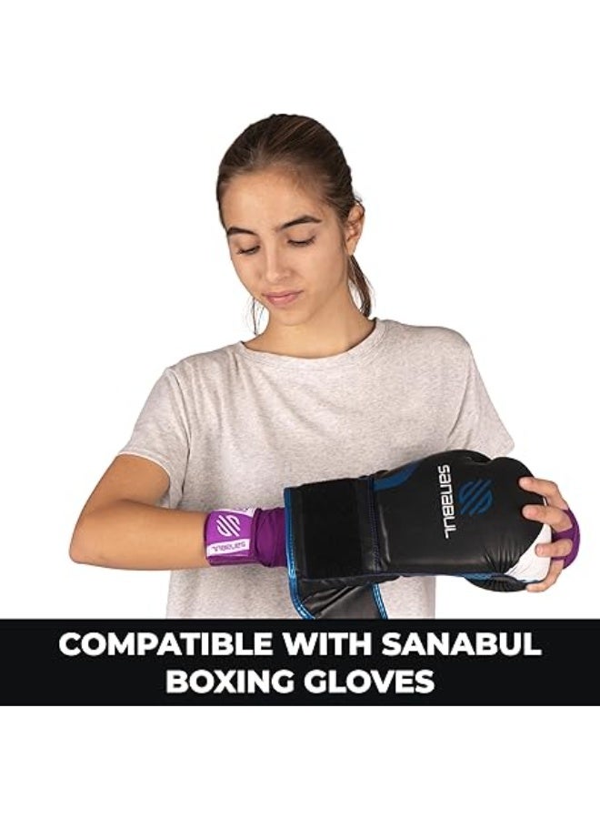 Sanabul  أربطة يد ملاكمة مرنة بطول 120 بوصة | أربطة يد للكيك بوكسينغ لقفازات الملاكمة للرجال والنساء والأطفال | أربطة يد موياي تاي MMA | بنفسجي - Image 4