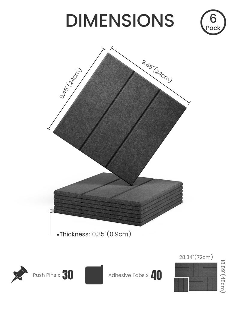 Fluxynara Felt Bulletin Board Tiles -28"x18" with 40 Adhesive Tabs, Cork Board Alternative for Office Decor, Push Pin Board Wall Organizer 6-Pack(Charcoal Gray) - Image 2