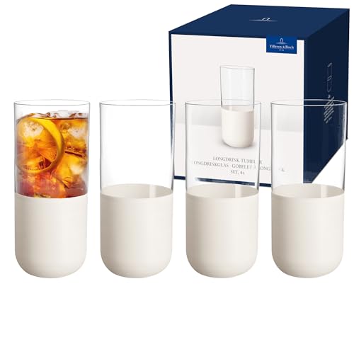Villeroy & Boch - Manufacture Rock Blanc Long Drink Tumbler Set, 4 pcs. Set of Drinking Glasses for Cocktails and Mocktails, 14.5 oz, Crystal Glass, Matte White Slate Look - Image 1